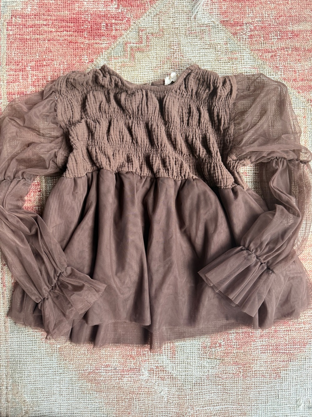 Hayden tween girls Dusty chocolate Smocked Mesh Peplum Top